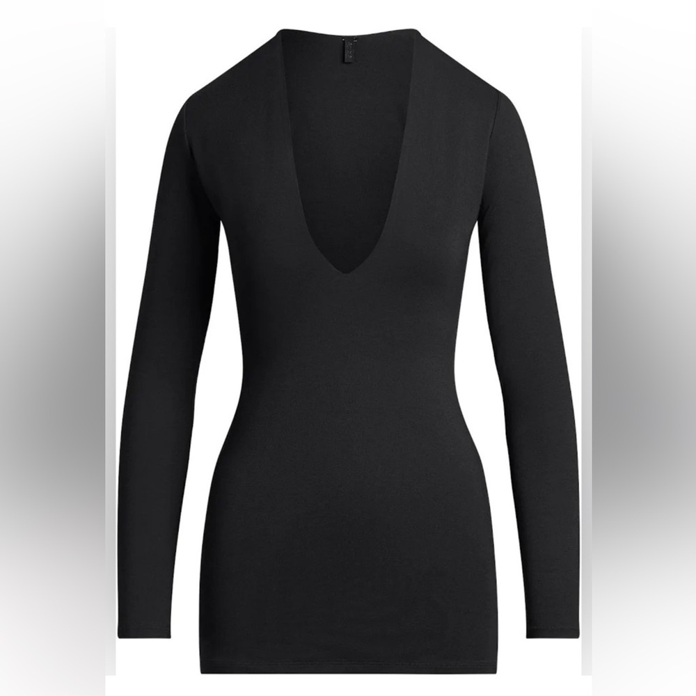 NWT SKIMS Smooth Layers Plunge Mini Dress in Obsidian - Picture 4 of 8